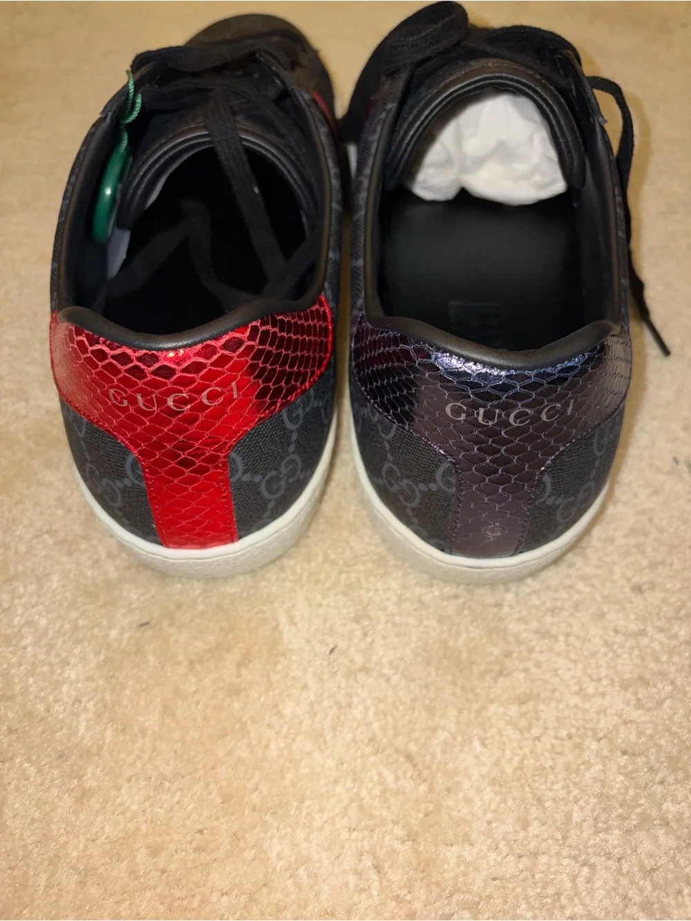 Gucci Black GG Canvas Sneaker with Red & Navy Web Stripe